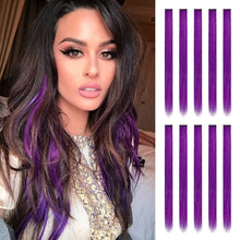 Load image into Gallery viewer, FH purple straight hair colorful synthetic hair 6 pcs one set clip in hair extensions