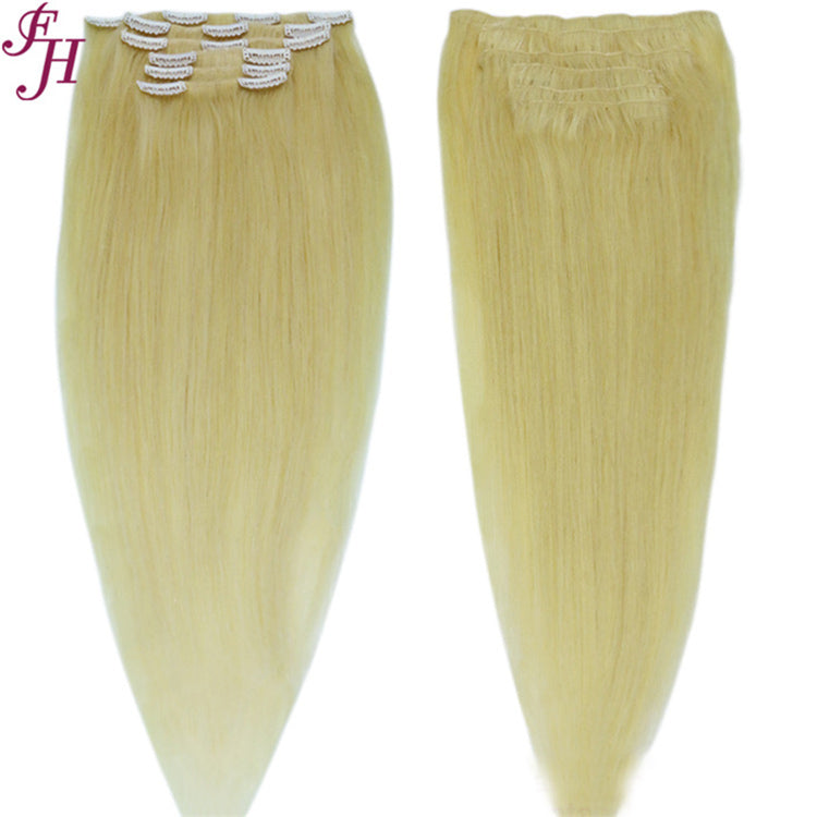 FH 613 blonde real human hair extensions clip 8 pieces clip in hair extensions