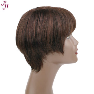 FH high quality human hair short brown pixie hair wig