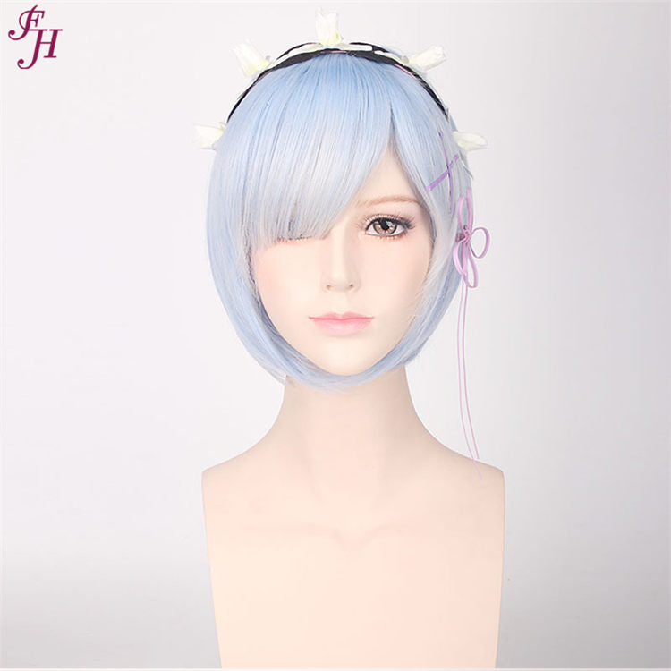FH factory wholesale P11857 cheap machine made wig synthetic blue hair wig
