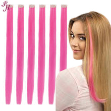 FH 20 inches straight hot pink synthetic hair extension clip in 6 pcs on set