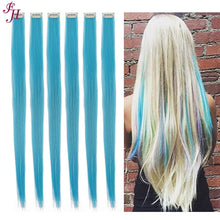 Load image into Gallery viewer, FH sky blue hair extensions clip in 6 pcs one set high fiber synthetic hair