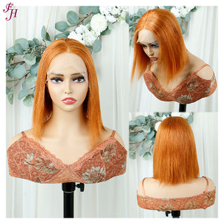 FH ginger color short bob lace frontal human hair wig