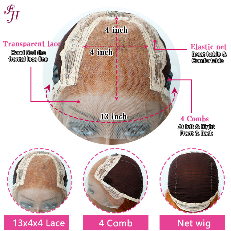 FH ginger color short bob lace frontal human hair wig