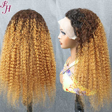 Load image into Gallery viewer, FH ombre brown color 13x4 lace frontal jerry curly human hair wig