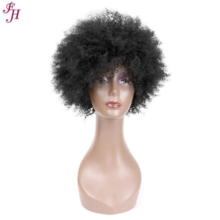 【2FH】FH Q09520 100% raw human hair short curly natural black hair wig