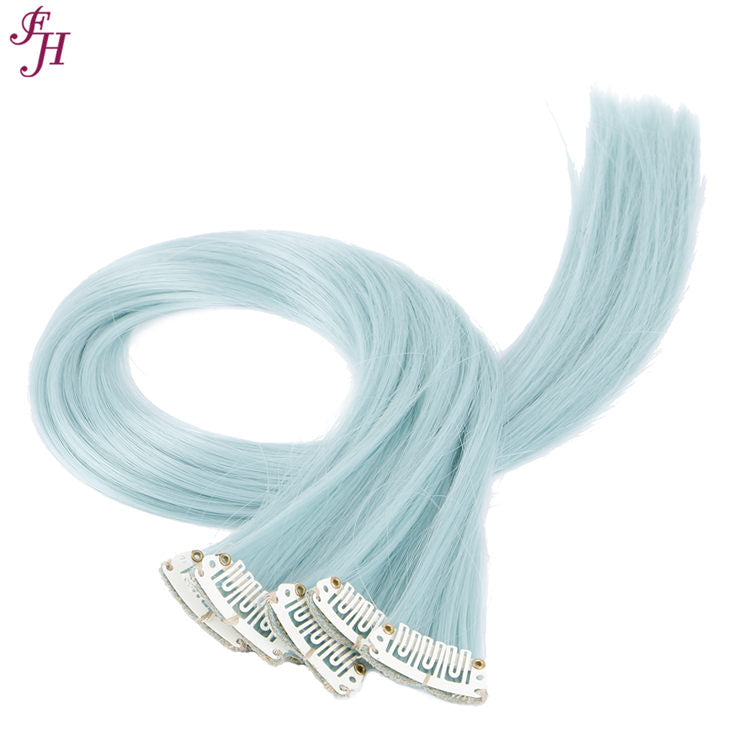 FH long straight bady blue hair extensions clip in hair extensions hair fiber