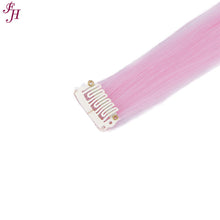 FH long 6 pcs one set colored synthetic hair pale pink clip in hair extensions