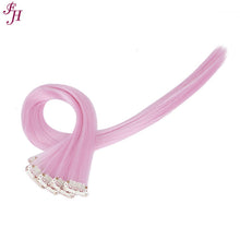 FH long 6 pcs one set colored synthetic hair pale pink clip in hair extensions