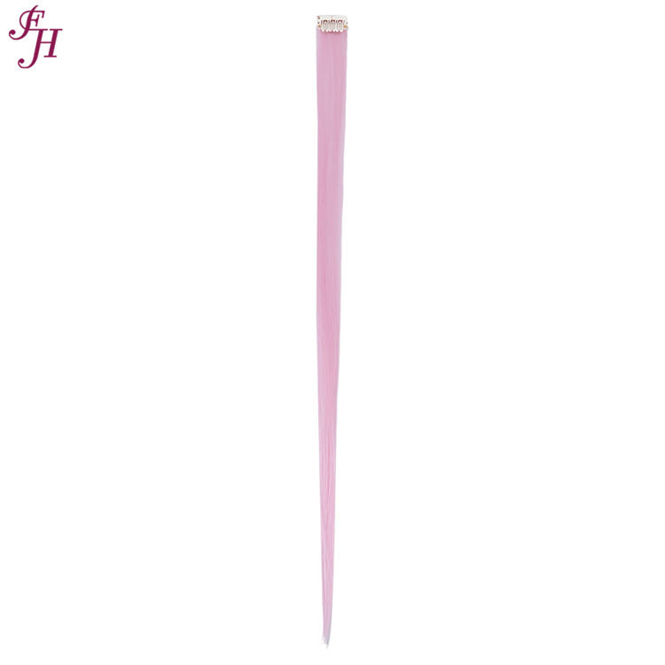FH long 6 pcs one set colored synthetic hair pale pink clip in hair extensions