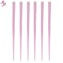 FH long 6 pcs one set colored synthetic hair pale pink clip in hair extensions