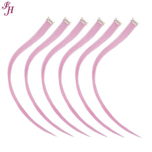 FH long 6 pcs one set colored synthetic hair pale pink clip in hair extensions