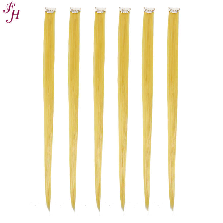 FH straight color yellow clip in hair extensions in one set high fiber synthetic hair