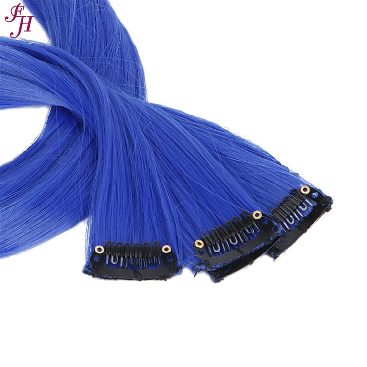 FH grade ultramarine one set fiber synthetic hair straight clip in hair extensions