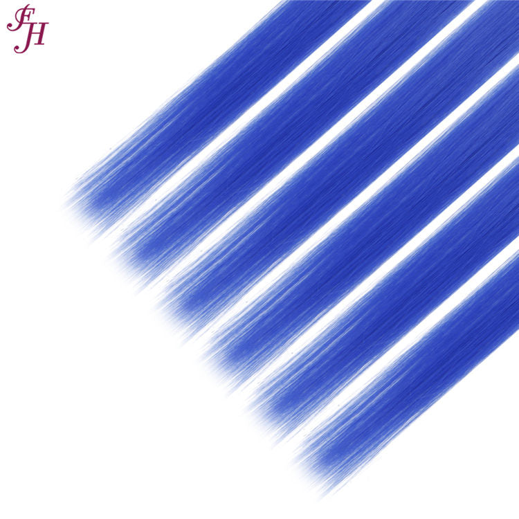 FH grade ultramarine one set fiber synthetic hair straight clip in hair extensions