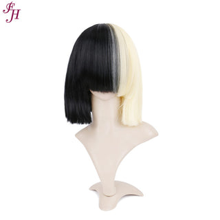 FH wholesale cheap P11479 machine made wig synthetic black/blond hair wig
