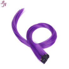 Load image into Gallery viewer, FH purple straight hair colorful synthetic hair 6 pcs one set clip in hair extensions