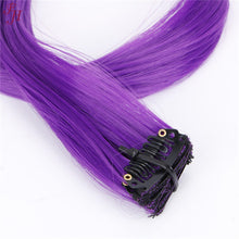 Load image into Gallery viewer, FH purple straight hair colorful synthetic hair 6 pcs one set clip in hair extensions