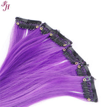 Load image into Gallery viewer, FH purple straight hair colorful synthetic hair 6 pcs one set clip in hair extensions