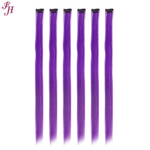 FH purple straight hair colorful synthetic hair 6 pcs one set clip in hair extensions