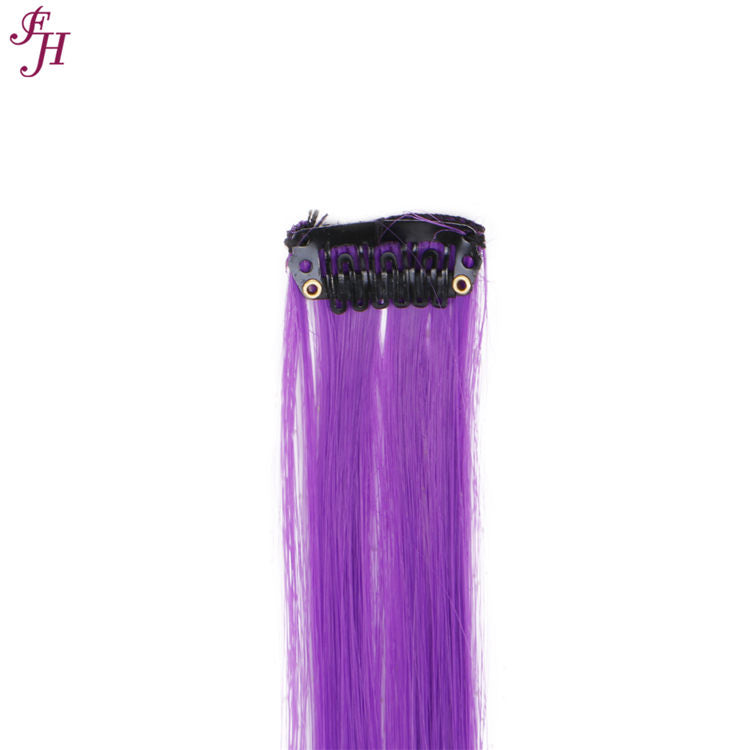 FH purple straight hair colorful synthetic hair 6 pcs one set clip in hair extensions