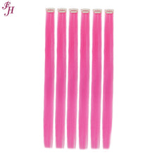 FH 20 inches straight hot pink synthetic hair extension clip in 6 pcs on set