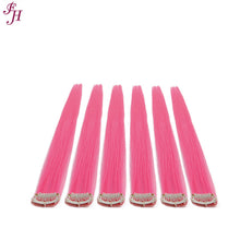 FH 20 inches straight hot pink synthetic hair extension clip in 6 pcs on set