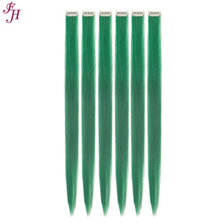 FH cheap price green straight synthetic hair clip in hair extensions 6 pcs one set