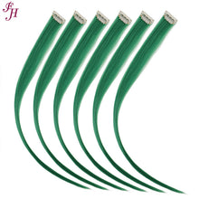 Load image into Gallery viewer, FH cheap price green straight synthetic hair clip in hair extensions 6 pcs one set
