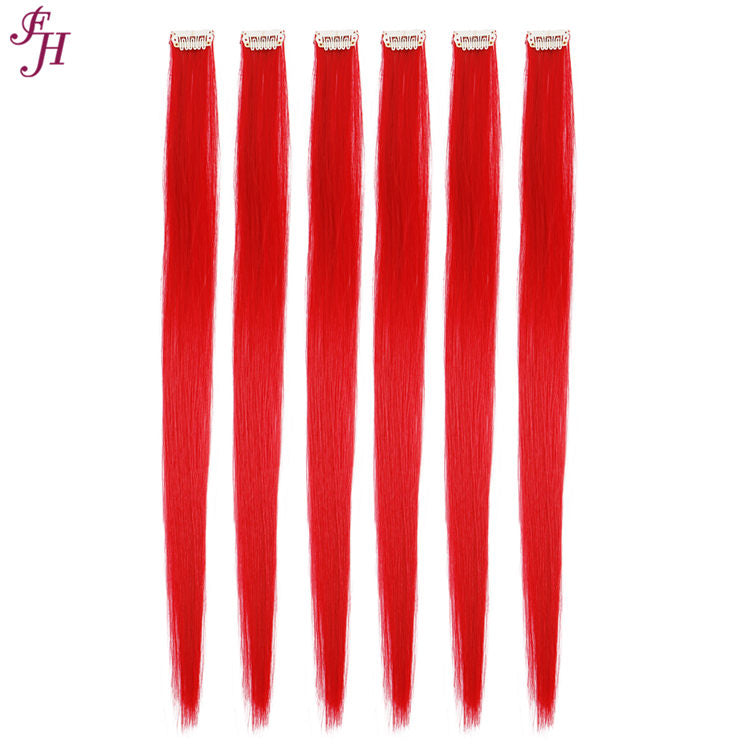 FH high resistant red color 6 pcs clip in hair extensions synthetic hair fibers