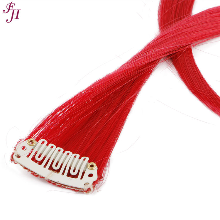 FH high resistant red color 6 pcs clip in hair extensions synthetic hair fibers
