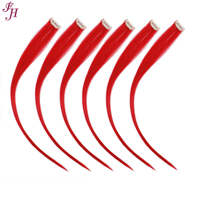 FH high resistant red color 6 pcs clip in hair extensions synthetic hair fibers