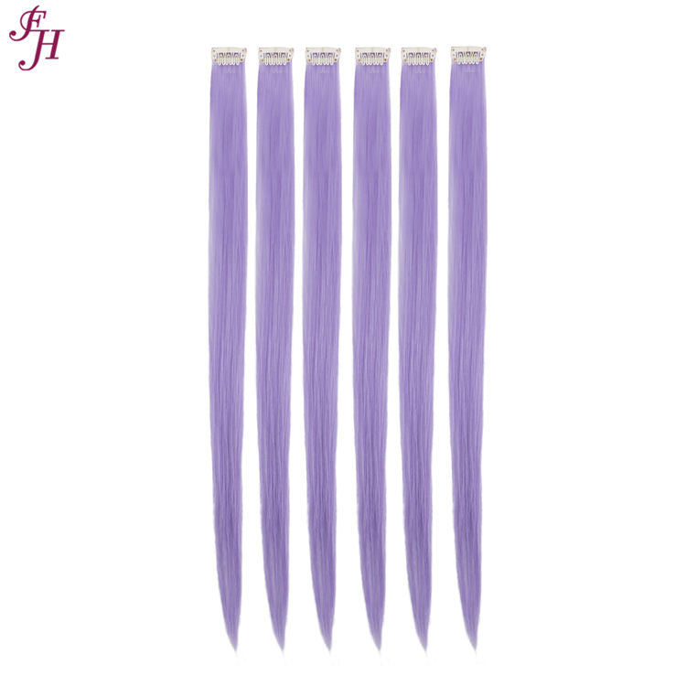 FH light purple clip in hair extensions 6 pcs one set synthetic hair fibers