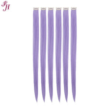Load image into Gallery viewer, FH light purple clip in hair extensions 6 pcs one set synthetic hair fibers