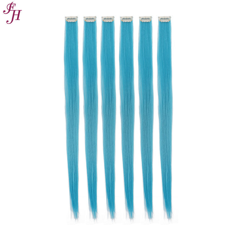 FH sky blue hair extensions clip in 6 pcs one set high fiber synthetic hair
