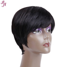 Load image into Gallery viewer, FH high quality raw human hair natural black short straight hair wig