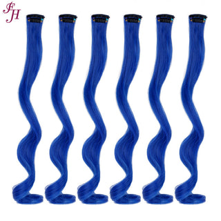 FH 20 inches ultramarine high resistant synthetic fiber hair extensions clip in