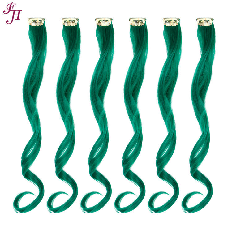 FH high quality green wavy synthetic hair 20 inches clip in hair extensions
