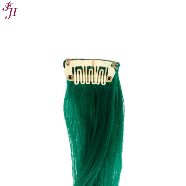 FH high quality green wavy synthetic hair 20 inches clip in hair extensions