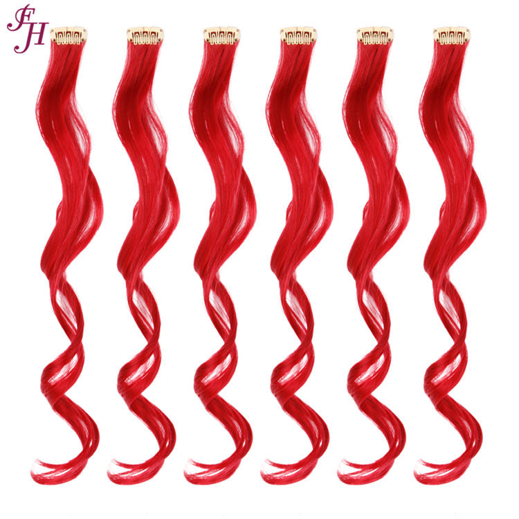 FH hot sale 6 pcs one set red great synthetic hair wavy hair extensions clip in