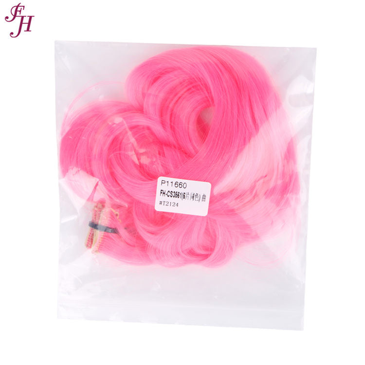 FH fiber hair clip in hair extensions hot pink synthetic 6 pcs one set for sale