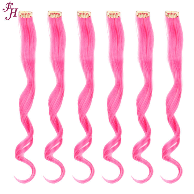 FH fiber hair clip in hair extensions hot pink synthetic 6 pcs one set for sale