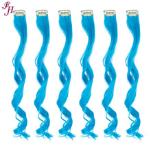 Load image into Gallery viewer, FH sky blue wavy clip in hair extensions 6 pcs one set synthetic hair extensions