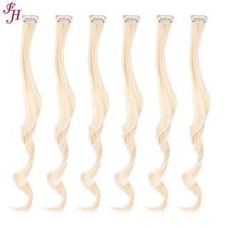 FH best price 6 pcs one set clip in hair extensions 613 blonde synthetic hair