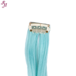 FH 6 pcs wavy wave clip in hair extensions color baby blue synthetic hair