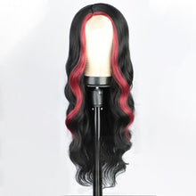 Load image into Gallery viewer, P14369 ombre black and red color body wave middle part synthetic wig