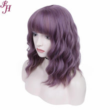no34✨2PCS 50% OFF✨ FH P13575 purple short wavy hair wig with bang synthetic wig