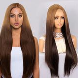 FHTK P13917 ombre brown lace closure straight synthetic wig