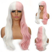 FHTK P13965 white and pink long straight hair bang wig synthetic wig