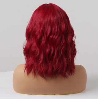 FH P14218 red color wave short synthetic wig with bang